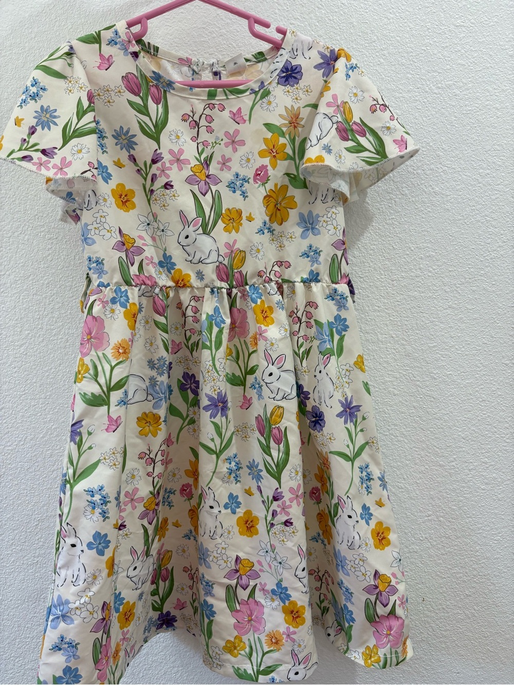 Children's Cream Floral & Bunny Print Dress